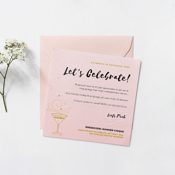 Uitnodiging 21 Dinner Design Print Roze